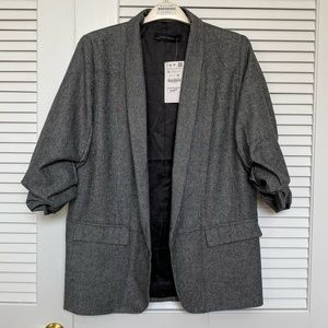 NWT Zara Herringbone Ruched 3/4 Sleeve Blazer